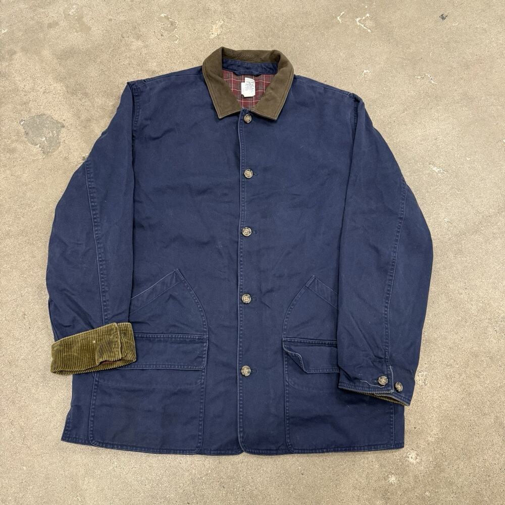 VINTAGE 00s GAP PLAID LINED WORK CANVAS BARN CHORE COAT NAVY XL
